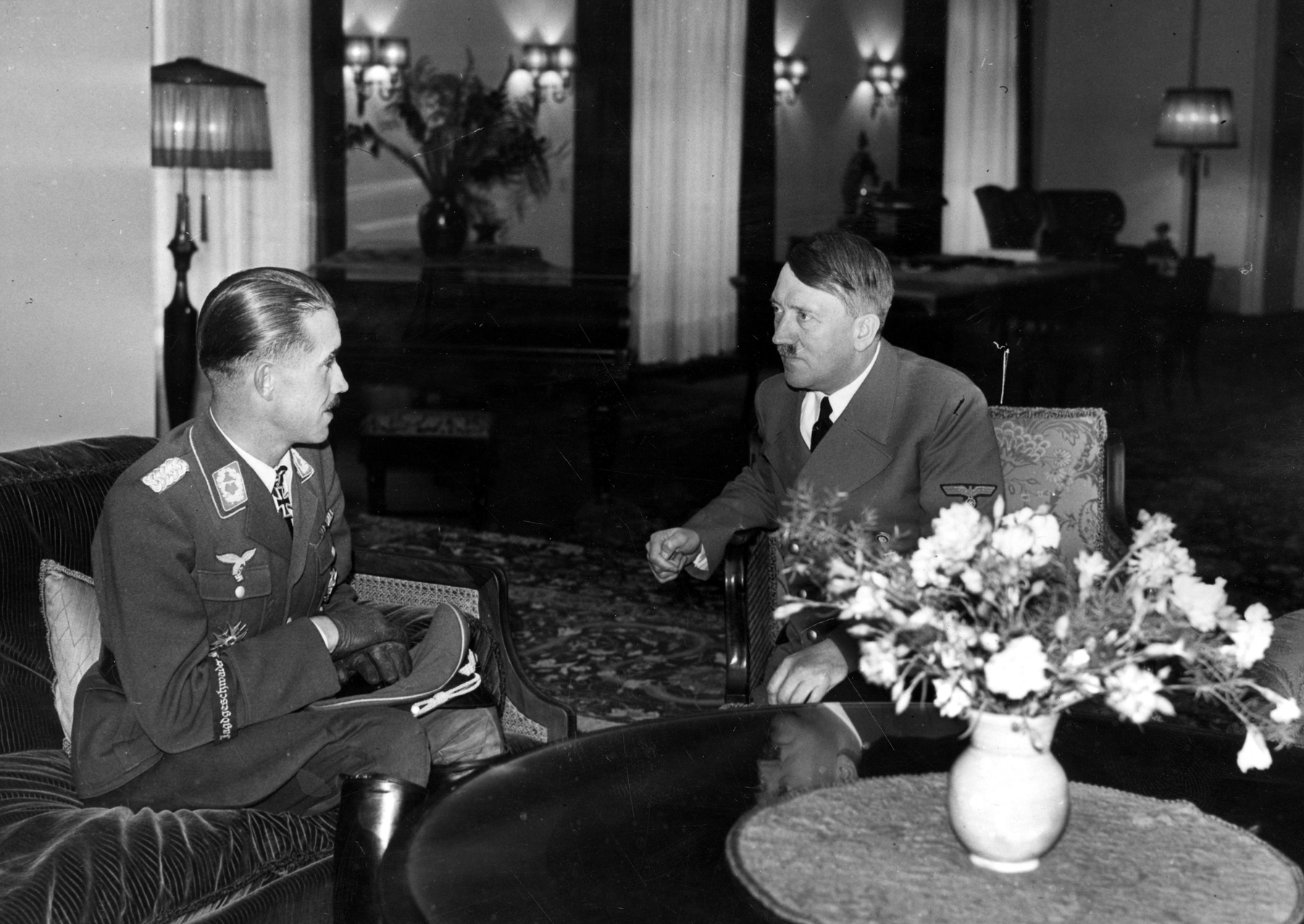 Adolf Galland greeted by Adolf Hitler with the oak leaves to his knight's cross